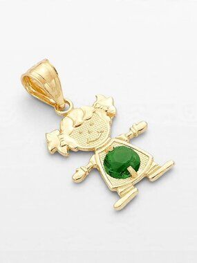 14k Solid Gold May Birthstone Girl Charm By Tehrani Jewelry